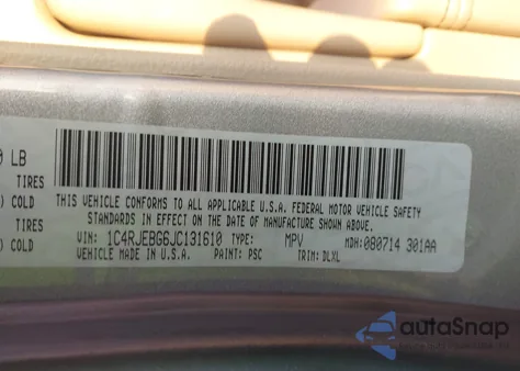 2018 Jeep Grand Cherokee Limited 4X2 из США, поврежденный, VIN 1C4RJEBG6JC131610